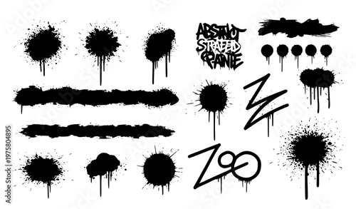 Spray paint shapes vector set – abstract graffiti splatter, drips, and grunge textures