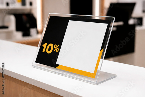 Retail Discount Sign Mockup on Counter with Acrylic Holder