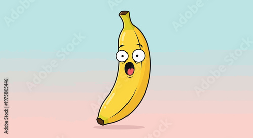Cartoon banana with surprised face.
