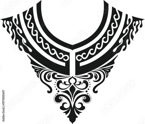 Ornamental collar neckline embroidery vector design for fashion and textile printing.