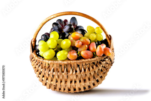blue green and red grapes in retro wicker basket