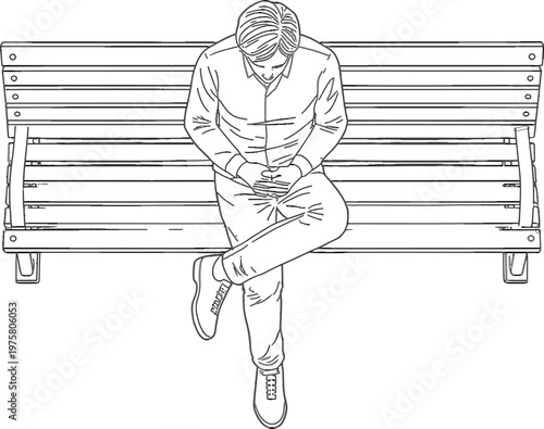 Contemplative Young Man on Bench