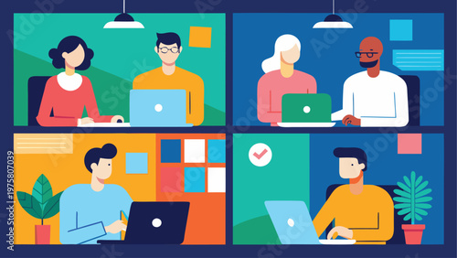 Remote team, online meeting, video call, people working