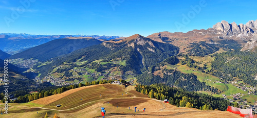Canvas Print View of the town of Ortisei from the top of Ciampinoi. Panorama.