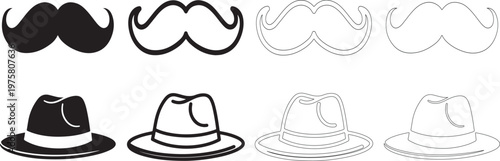 Mustache and Fedora Hat Icons Collection