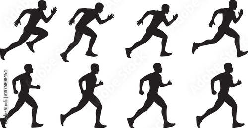 Running Silhouettes of People in Various Motion Postures Sequence