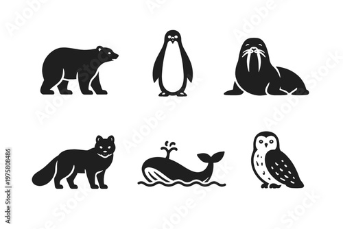 Wildlife animal silhouette icon set in simple flat vector style