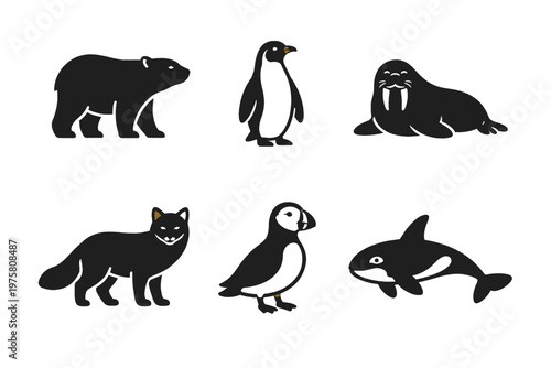 Wildlife animal silhouette icon set in simple flat vector style