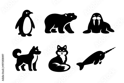 Wildlife animal silhouette icon set in simple flat vector style
