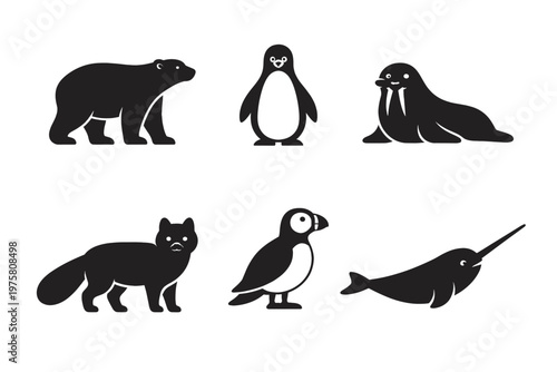 Wildlife animal silhouette icon set in simple flat vector style