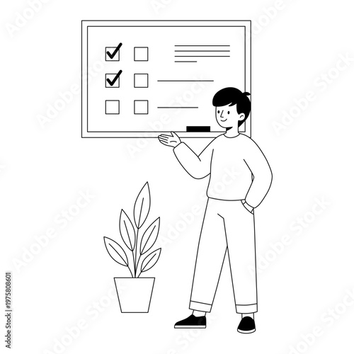Person Presenting Checklist on Whiteboard for Task Planning and Productivity in Office