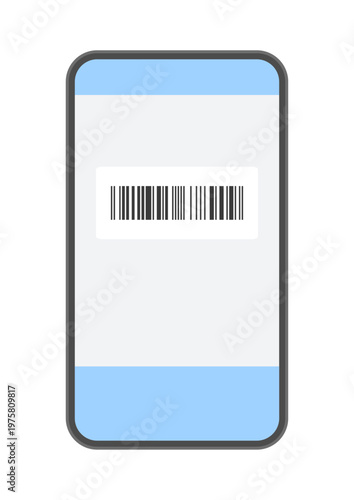 バーコードを表示したスマートフォンの画面のイラスト - シンプルなキャッシュレスやコード決済の素材