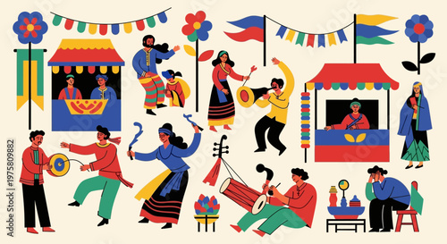 Vibrant cultural festival celebration with people dancing and having fun