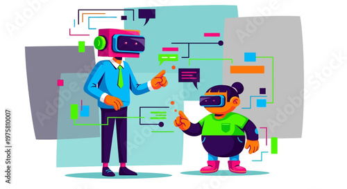 Virtual reality gamers wearing VR headsets