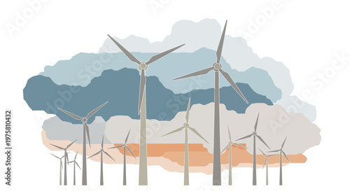 Wind turbines generating clean energy under cloudy sky