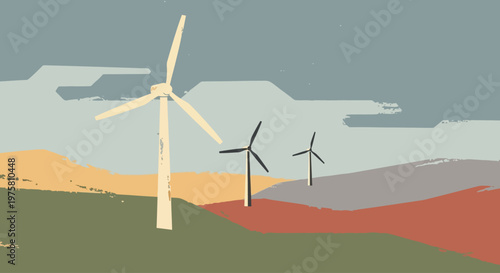 Wind turbines in a colorful landscape