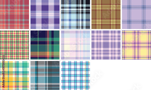 Plaid pattern set tailored for digital product mockups. Vector tartan textures enhance visual impact for marketing.