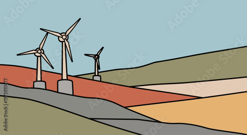 Wind turbines in a colorful landscape