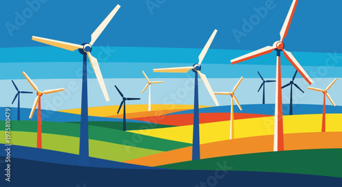Wind turbines in a colorful landscape