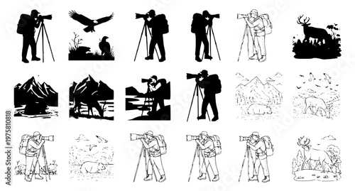 Wildlife Photographers Vector Set – Nature Photography Adventure