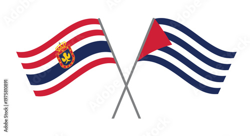 Pair of crossed flags representing the friendship or connection between a Spanish region and the nation of Cuba.