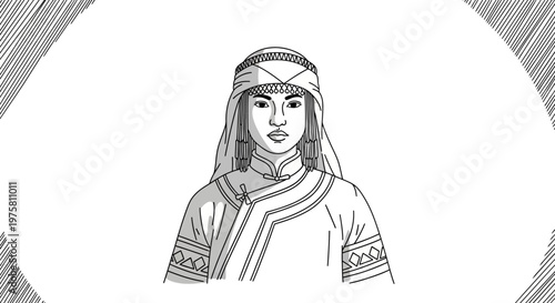 Woman wearing traditional headscarf and attire