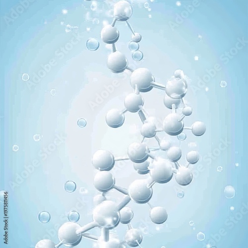 Abstract Molecular Structure on Light Blue Gradient Background with White Spheres for Science Use.