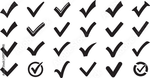 Collection of black checkmark icons on white background