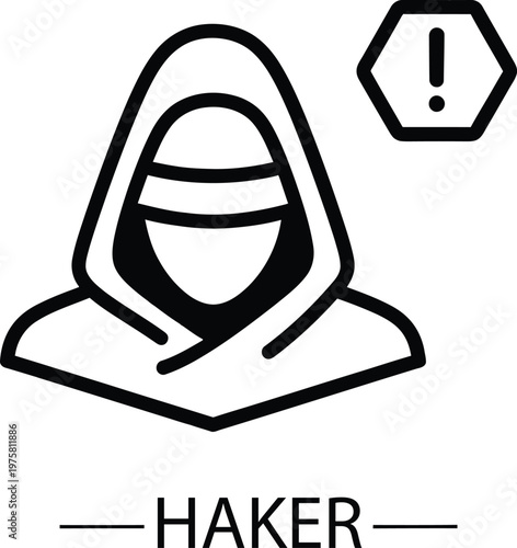 Anonymous hacker icon a digital silhouette with warning symbol