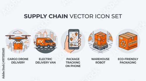 Supply Chain and Logistics Vector Icon Set for Modern E-commerce Delivery