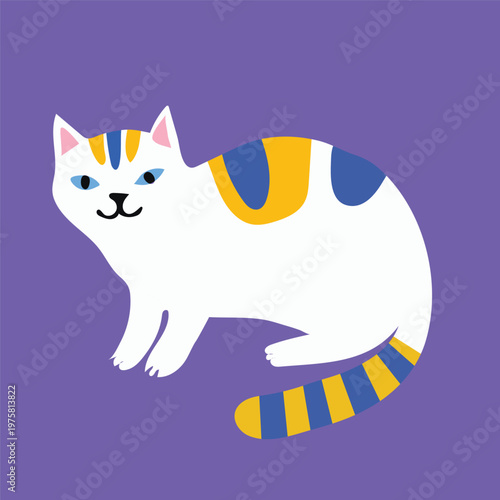 Calico cat illustration on blue background