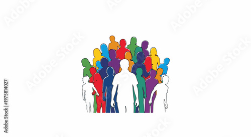 A diverse crowd of colorful, stylized human figures