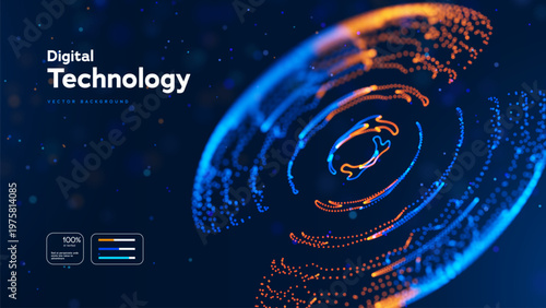 Digital Technology Abstract Background Wireless Data Globe, Glowing Particle Waves, Futuristic Network And Communication Concept. 5G Wireless Technologies And Data Networks. Vector Illustration.