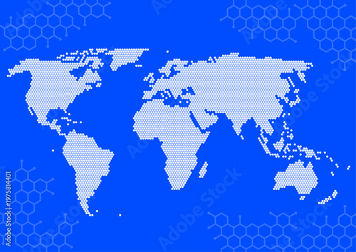 六角形模様の世界地図:サイエンスイメージ