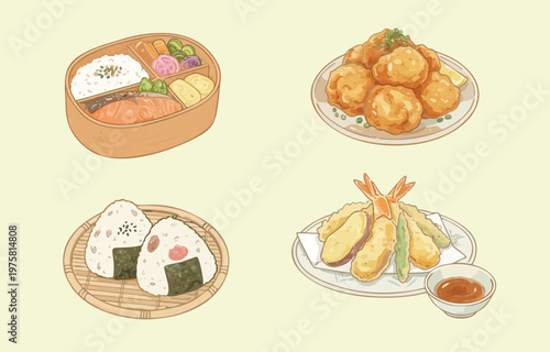 Japanese Unique Food in Soft Watercolor Style