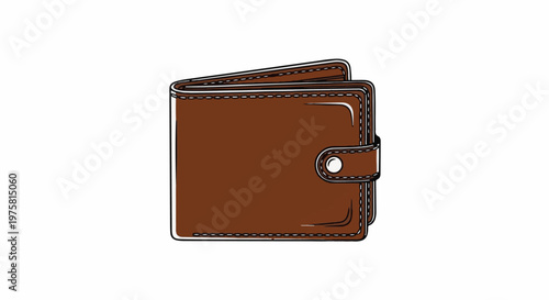 A simple, illustrated brown leather wallet with a snap closure