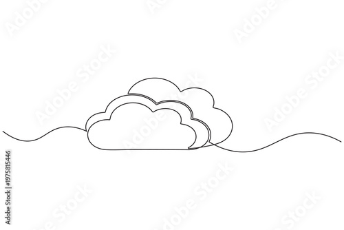 Cloud landscape continuous one line art minimalist fluffy clouds design
