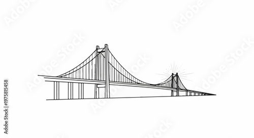 Stylized line drawing of a suspension bridge with radiating lines from one tower