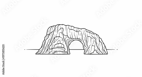 Archway carved into a rock formation, outlined in black and white