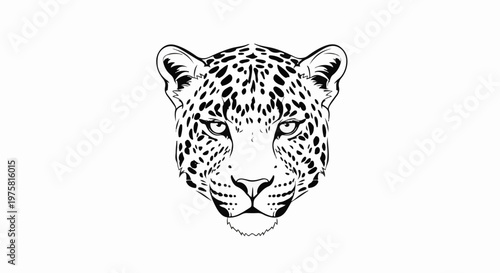 Black and white illustration of a leopard's face with spots