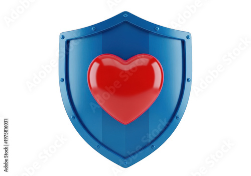 A blue shield with a red heart on it