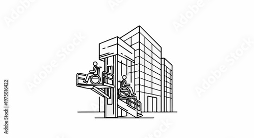Building with accessible ramps and lifts for wheelchair users