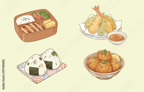 Japanese Unique Food in Soft Watercolor Style
