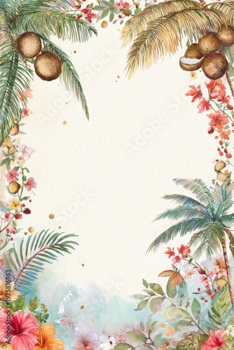 Tropical border artwork for summer invitations and decor