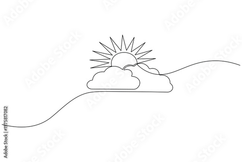 Sun rising over clouds continuous one line drawing minimalist style
