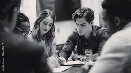 Marketing Report Discussion, Team Analyzing Campaign Performance. Marketing Strategy, Team Collaboration, Business Meeting, Campaign Analysis, Data-Driven Marketing, Corporate Communication, Performan