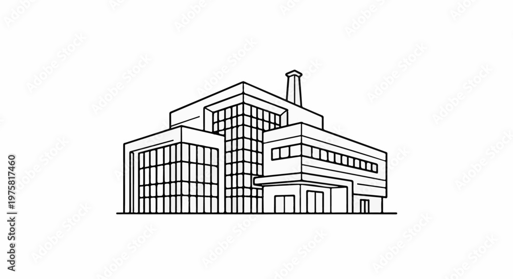 Naklejka premium Stylized drawing of a large industrial building with a chimney
