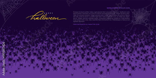 Spiders vector pattern for Halloween concept, creative design with black spiders in cartoon style. Textile background print, isolated insect elements, posters, banners for fabrics. Concept Halloween.
