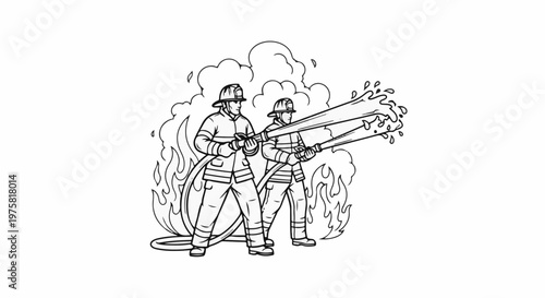 Firefighters bravely battle a blaze, dousing flames with powerful water streams