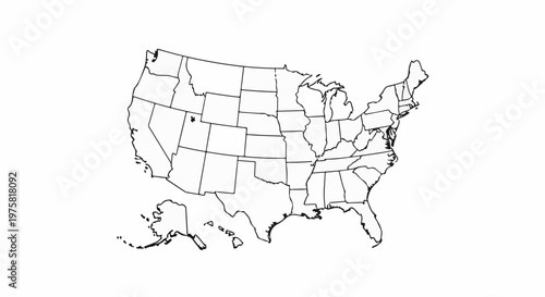 Outline map of the United States with state borders and Alaska